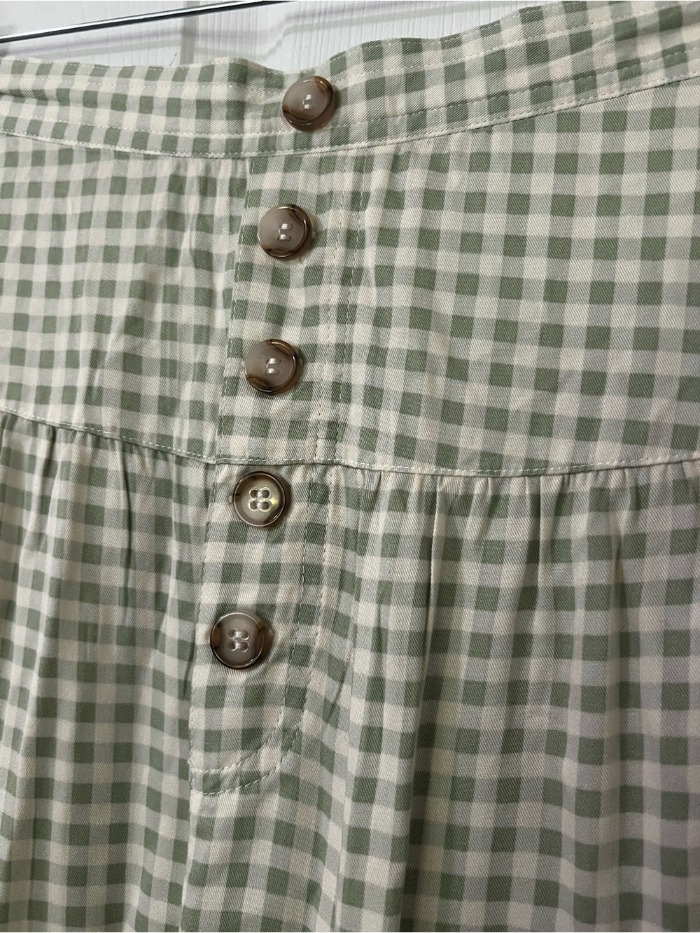RE generation M Green White Gingham Tiered Button Front Midi Skirt - Picture 3 of 5